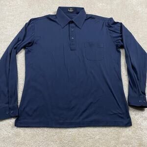 Countess Mara Polo Shirt Mens L Blue Long Sleeve Knit Chest Pocket Ivy Prep